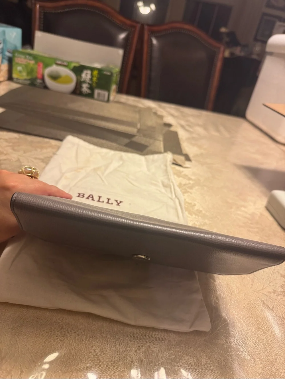 Auth Bally Gray Leather document holder sleeve + COA